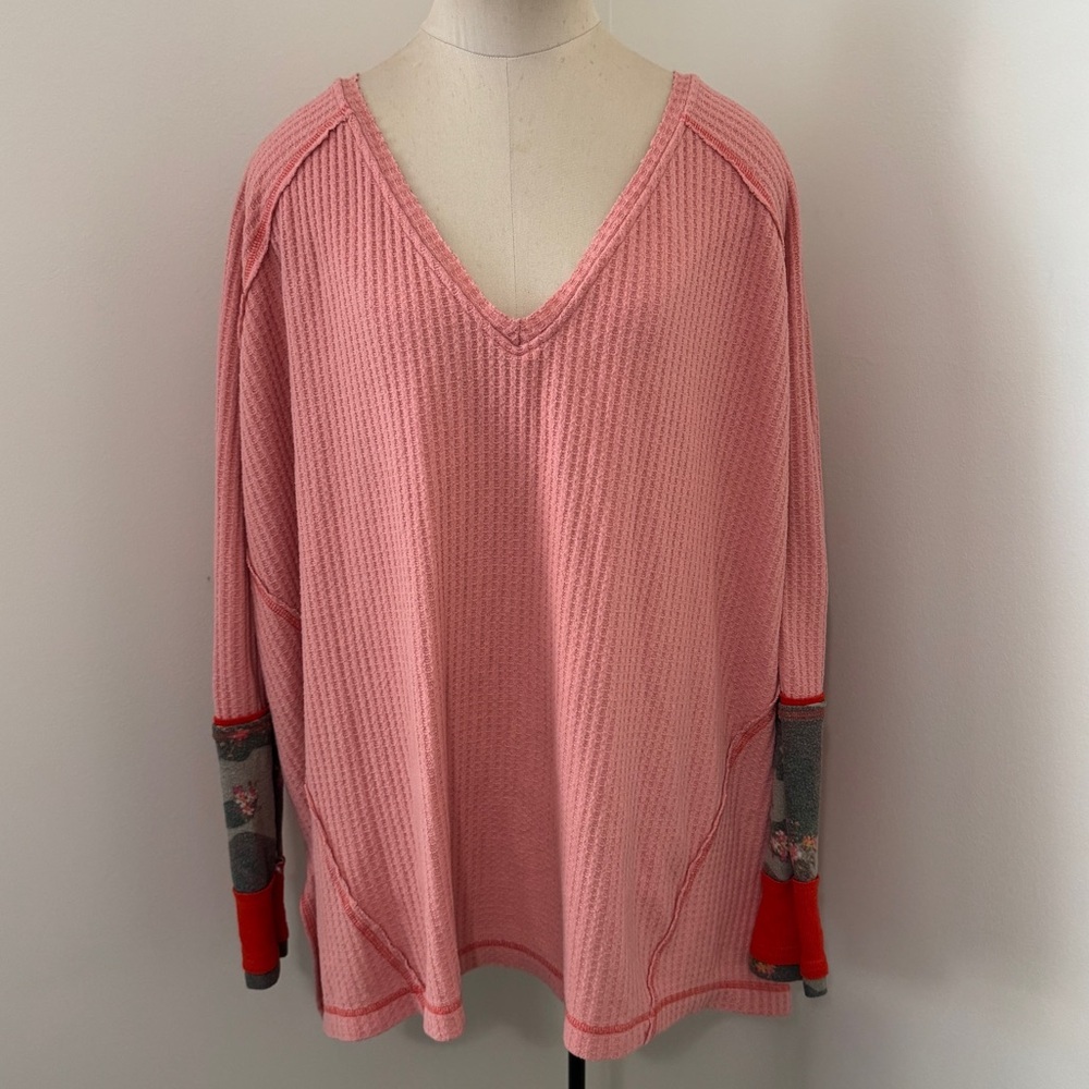 We‎ the Free People Medium Ultra Oversized Lovin Leopard Waffle Thermal Top Boho